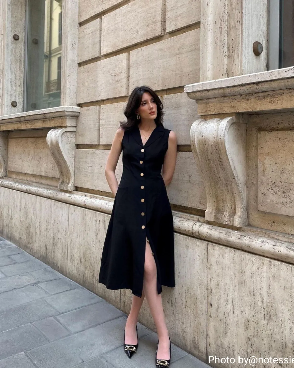 The Black V-Neck Tunic Midi Dress