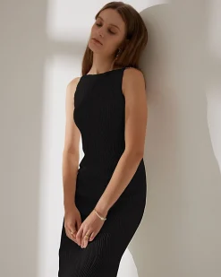 The Black Water Ripple Textured Cami Dress