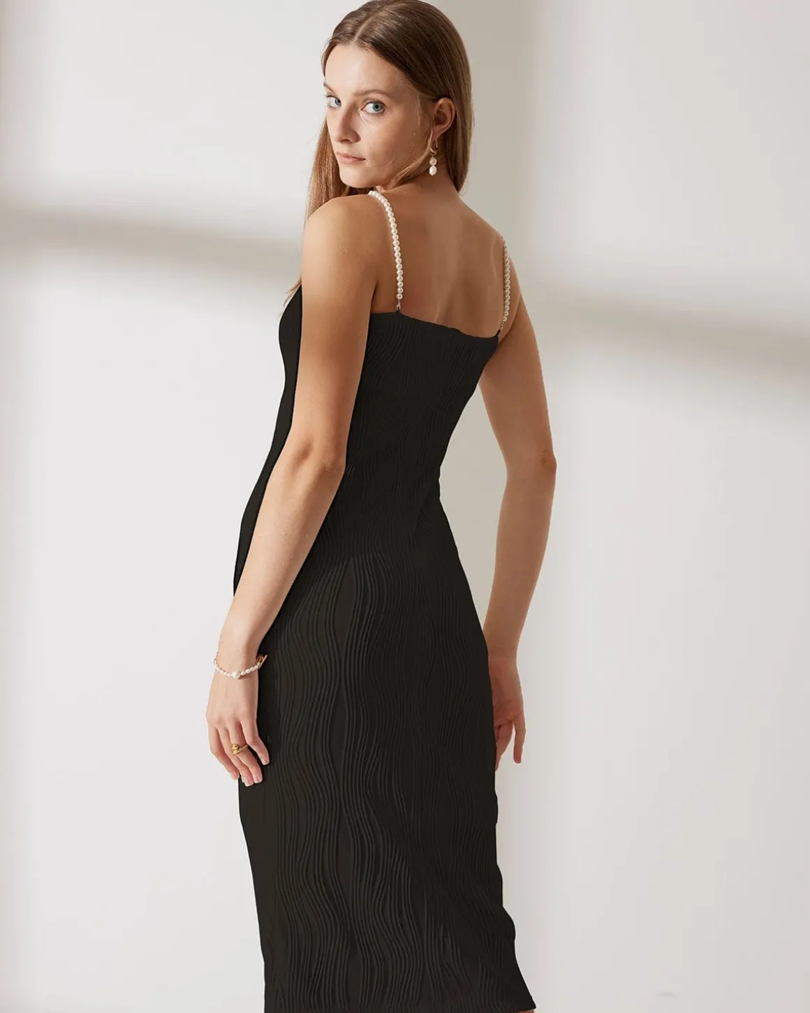The Black Water Ripple Textured Cami Dress
