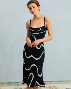 The Black Wave Mermaid Hem Knit Midi Dress