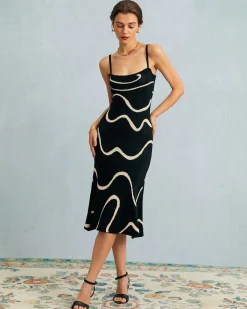 The Black Wave Mermaid Hem Knit Midi Dress
