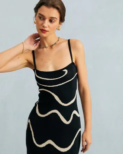 The Black Wave Mermaid Hem Knit Midi Dress