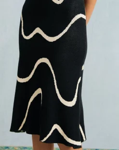 The Black Wave Mermaid Hem Knit Midi Dress