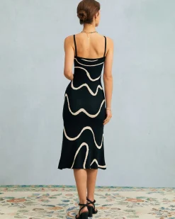The Black Wave Mermaid Hem Knit Midi Dress