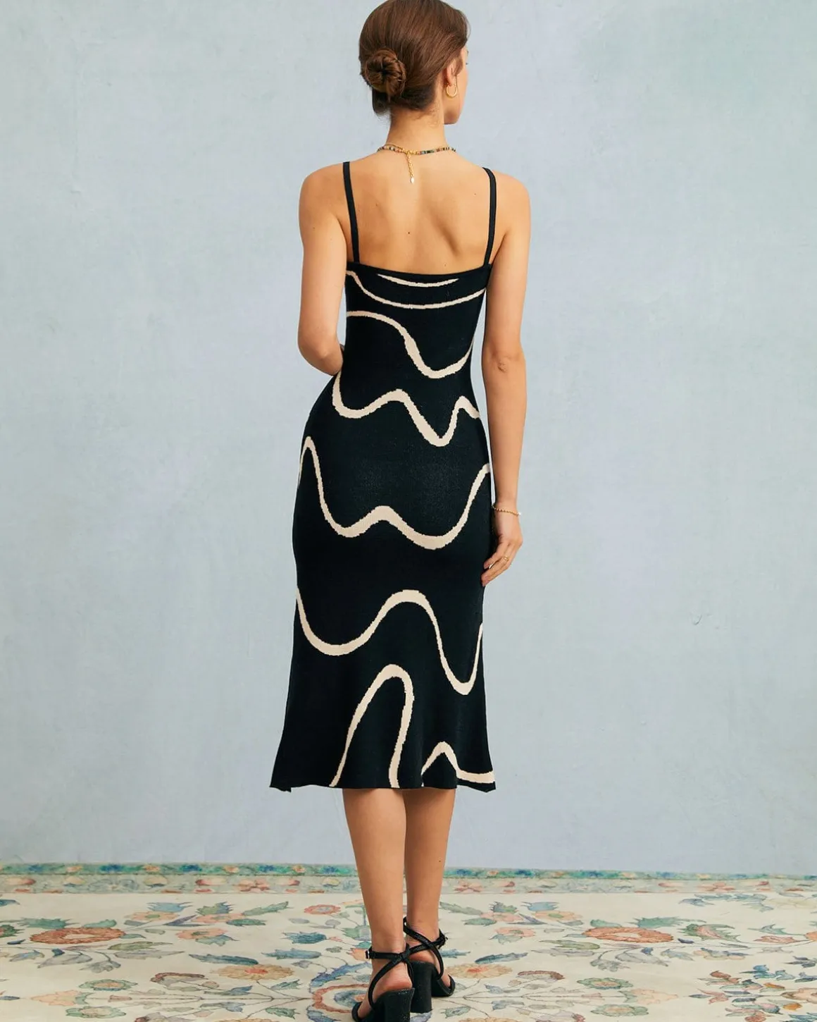 The Black Wave Mermaid Hem Knit Midi Dress