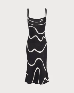 The Black Wave Mermaid Hem Knit Midi Dress