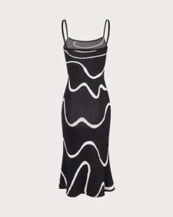 The Black Wave Mermaid Hem Knit Midi Dress