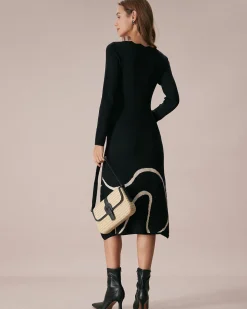 The Black Wave Scalloped Sweater Midi Dress