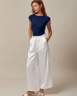 The Blue Boat Neck Ribbed Cap Sleeve Knit Tee
