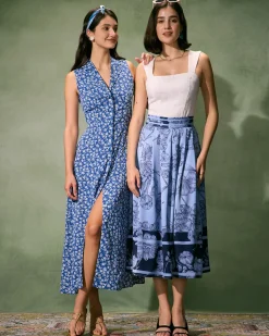 The Blue Collared Button-up Floral Maxi Dress