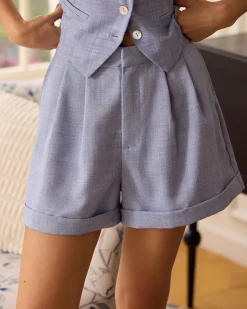 The Blue High-Waisted Pleated Shorts