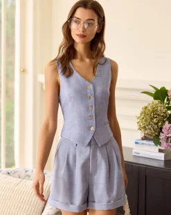 The Blue High-Waisted Pleated Shorts