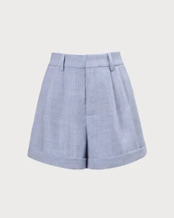 The Blue High-Waisted Pleated Shorts