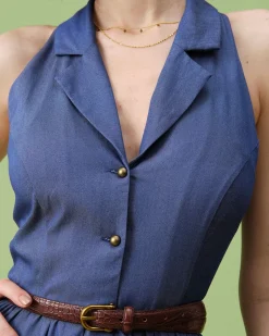 The Blue Lapel Tunic Sleeveless Midi Dress