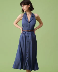 The Blue Lapel Tunic Sleeveless Midi Dress