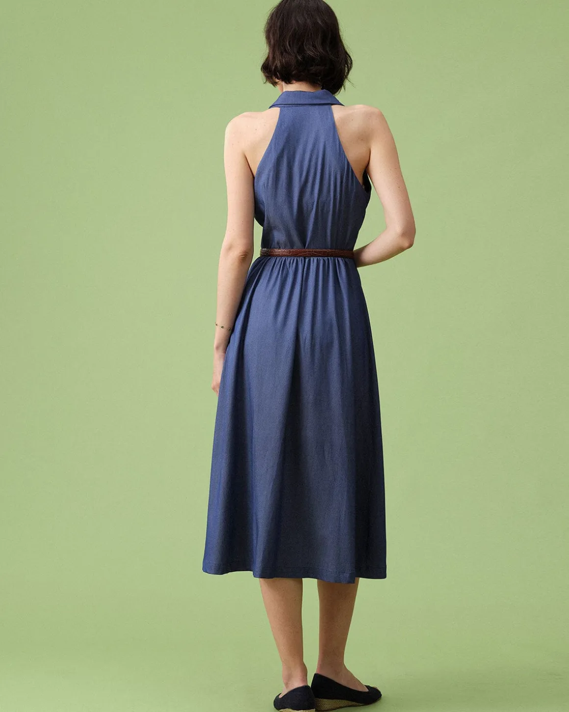 The Blue Lapel Tunic Sleeveless Midi Dress