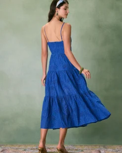 The Blue Sweetheart Neck Embroidery Slip Midi Dress