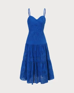 The Blue Sweetheart Neck Embroidery Slip Midi Dress