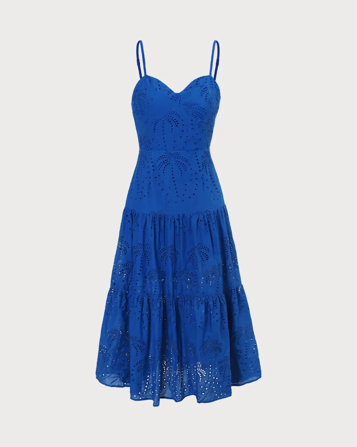 The Blue Sweetheart Neck Embroidery Slip Midi Dress