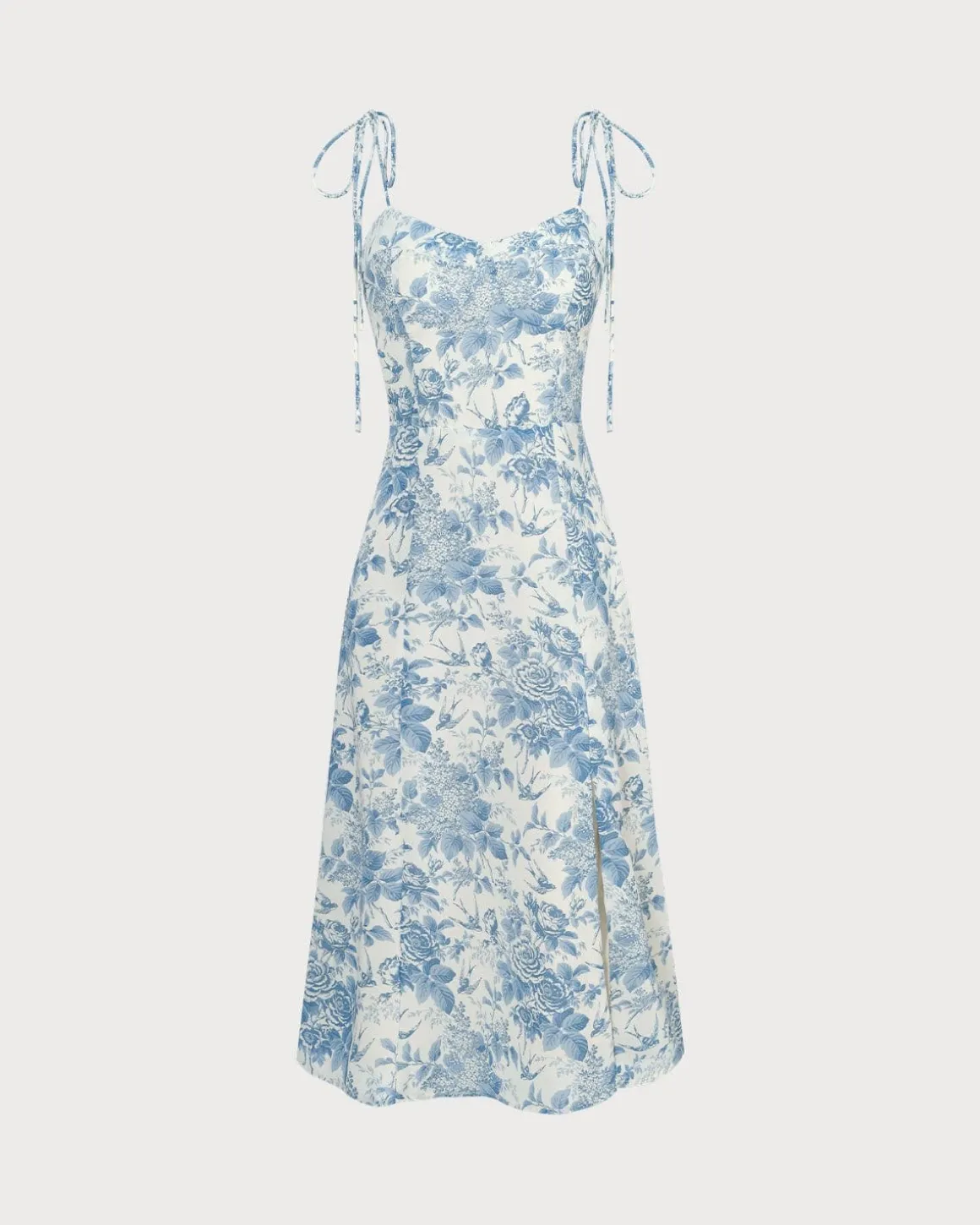 The Blue Sweetheart Neck Shirred Midi Dress