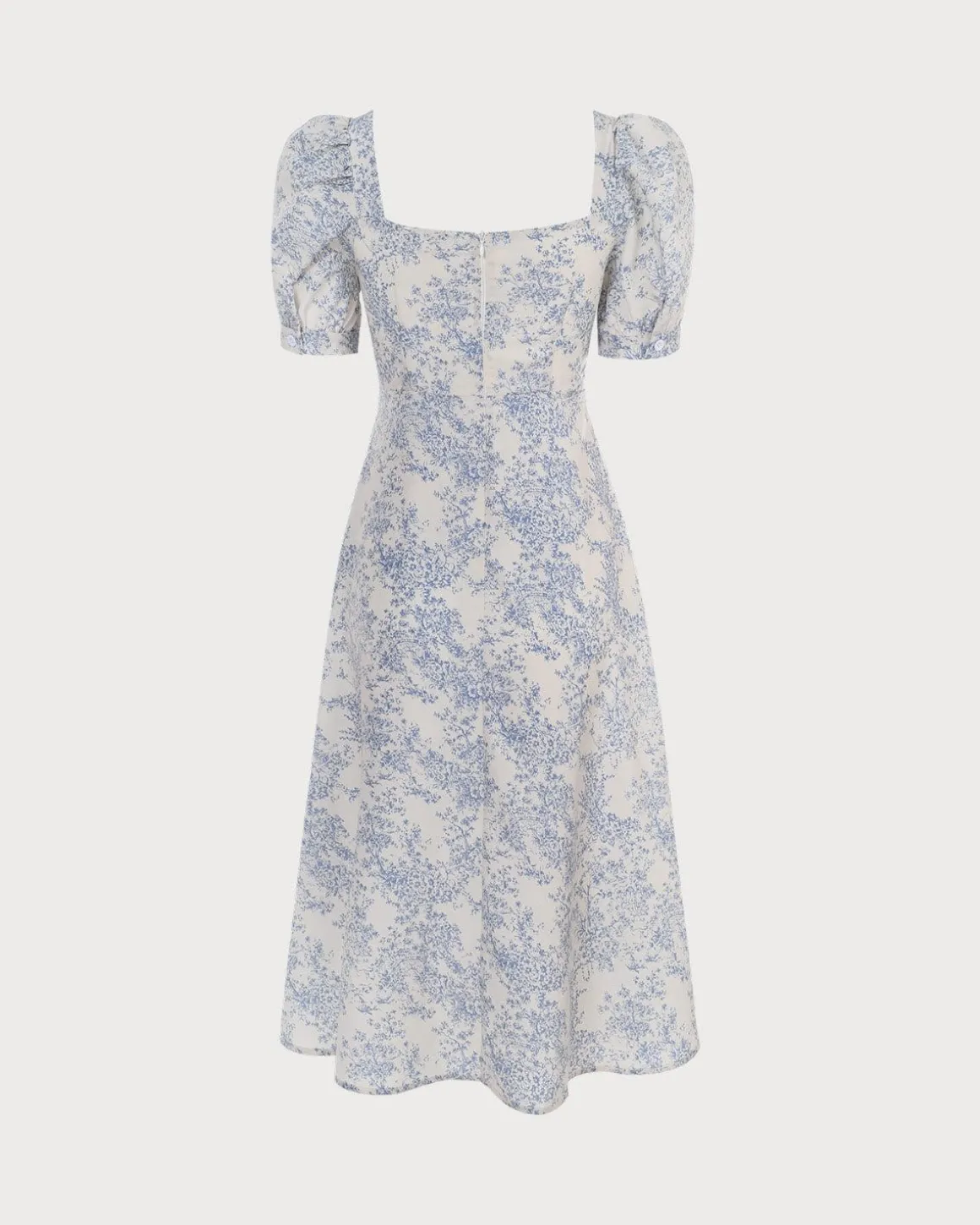 The Blue Sweetheart Neck Puff Sleeve Floral Midi Dress