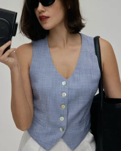 The Blue V-Neck Button Vest