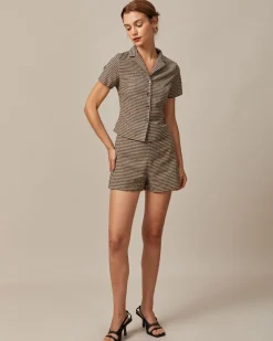 The Brown High Waisted Plaid Shorts