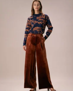 The Brown High Waisted Velvet Wide Leg Pants
