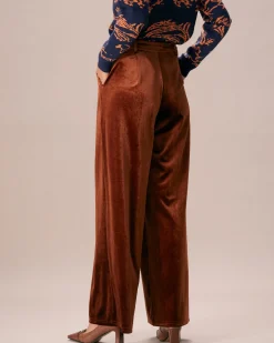 The Brown High Waisted Velvet Wide Leg Pants