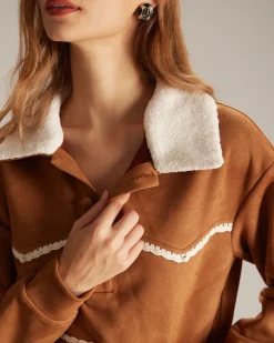The Brown Lapel Button Suede Sweatshirt