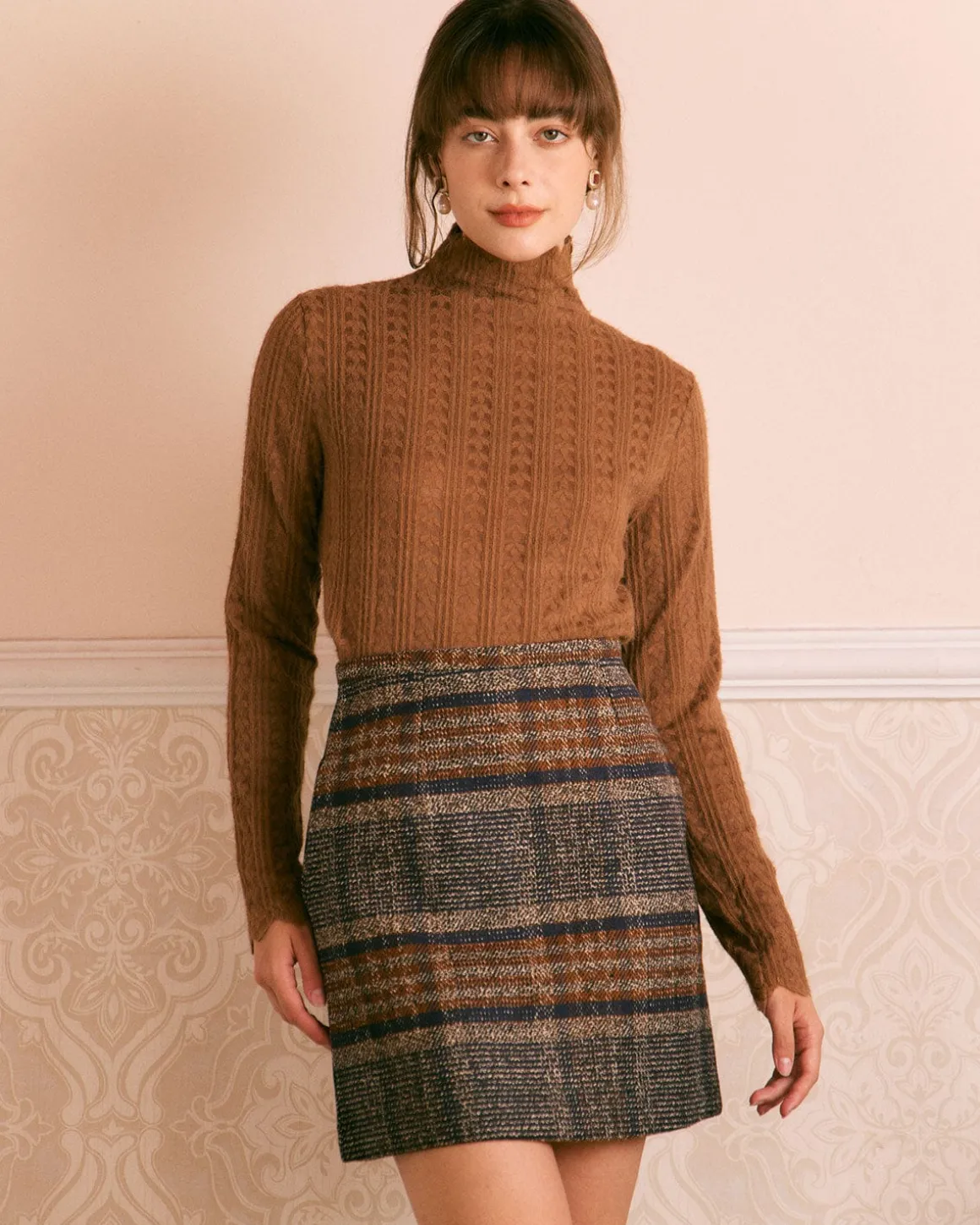 The Brown Natural Waisted Striped Mini Skirt