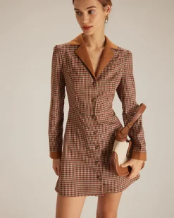 The Brown Plaid Spliced Suede Mini Dress
