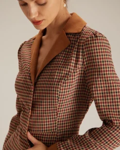 The Brown Plaid Spliced Suede Mini Dress