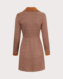 The Brown Plaid Spliced Suede Mini Dress