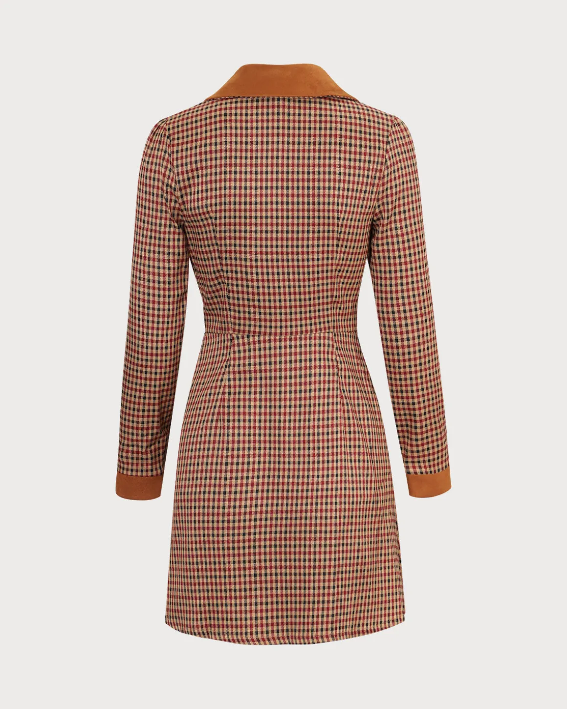 The Brown Plaid Spliced Suede Mini Dress