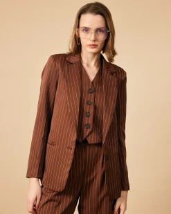 The Brown Striped One Button Collared Blazer