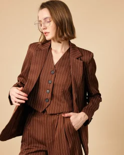 The Brown Striped One Button Collared Blazer