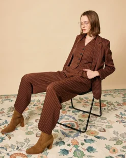 The Brown Striped One Button Collared Blazer