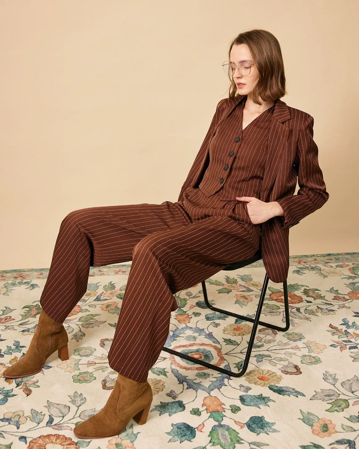 The Brown Striped One Button Collared Blazer
