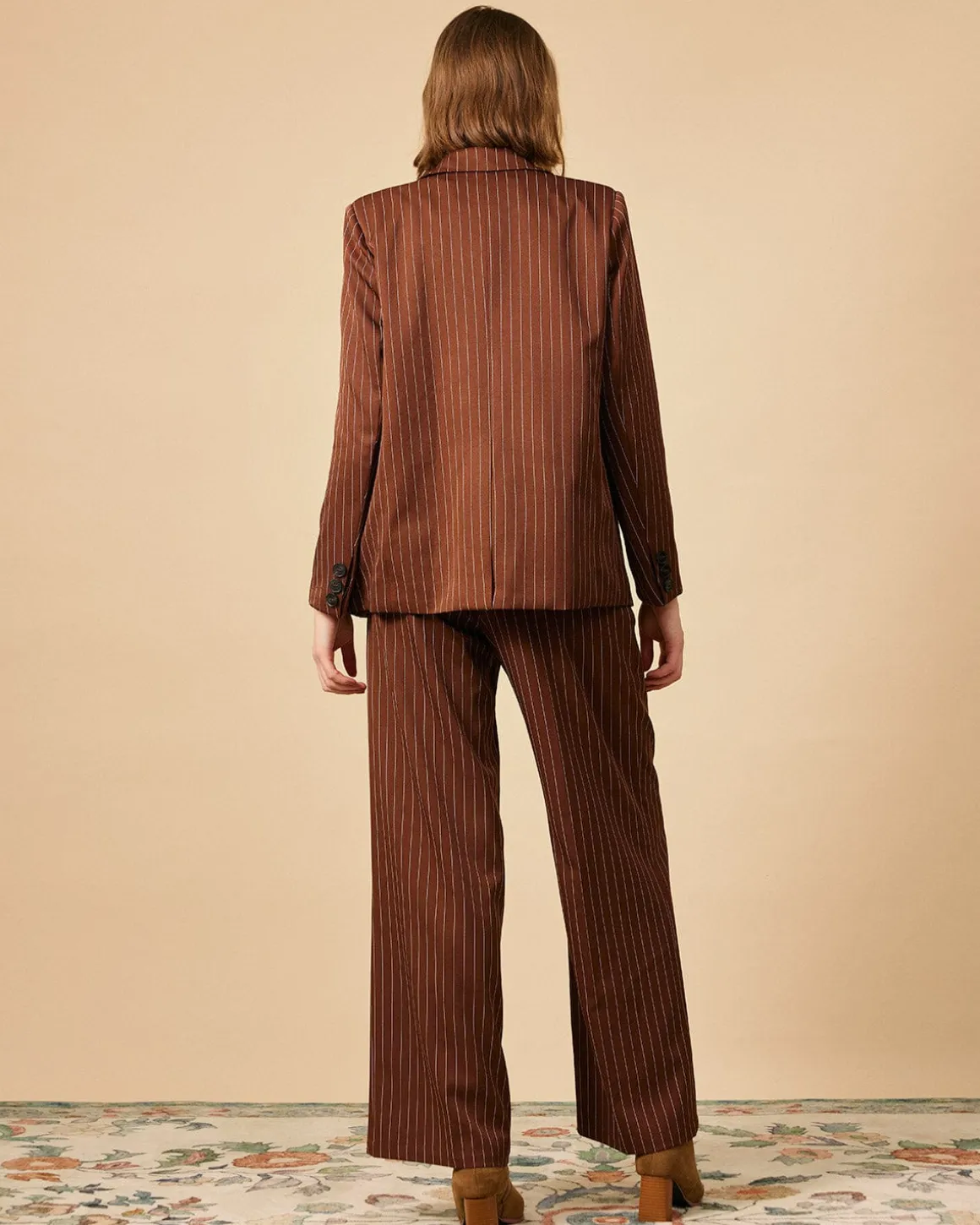 The Brown Striped One Button Collared Blazer