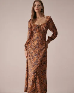 The Brown Sweetheart Neck Zebra Maxi Dress