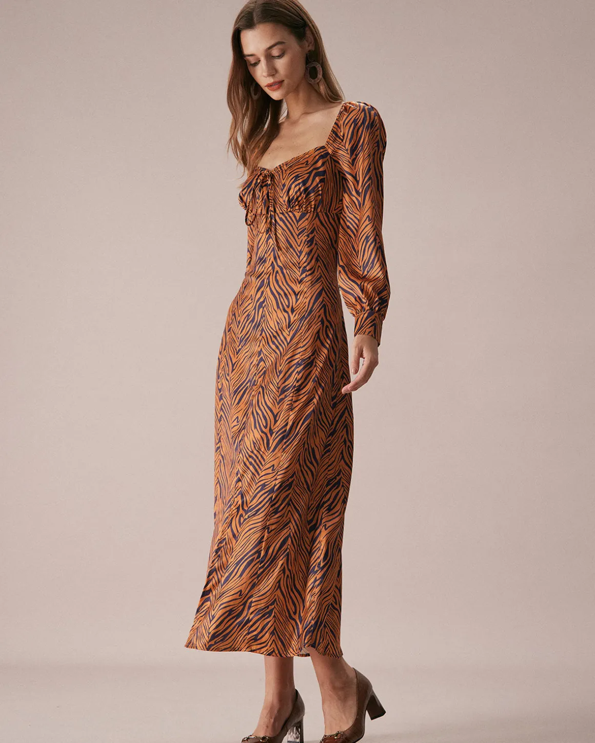 The Brown Sweetheart Neck Zebra Maxi Dress