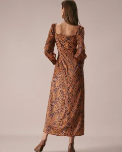 The Brown Sweetheart Neck Zebra Maxi Dress