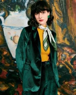 The Casual One Button Green Velvet Blazer