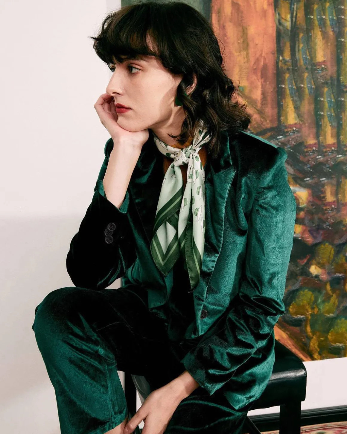 The Casual One Button Green Velvet Blazer