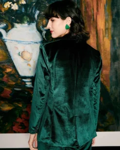 The Casual One Button Green Velvet Blazer
