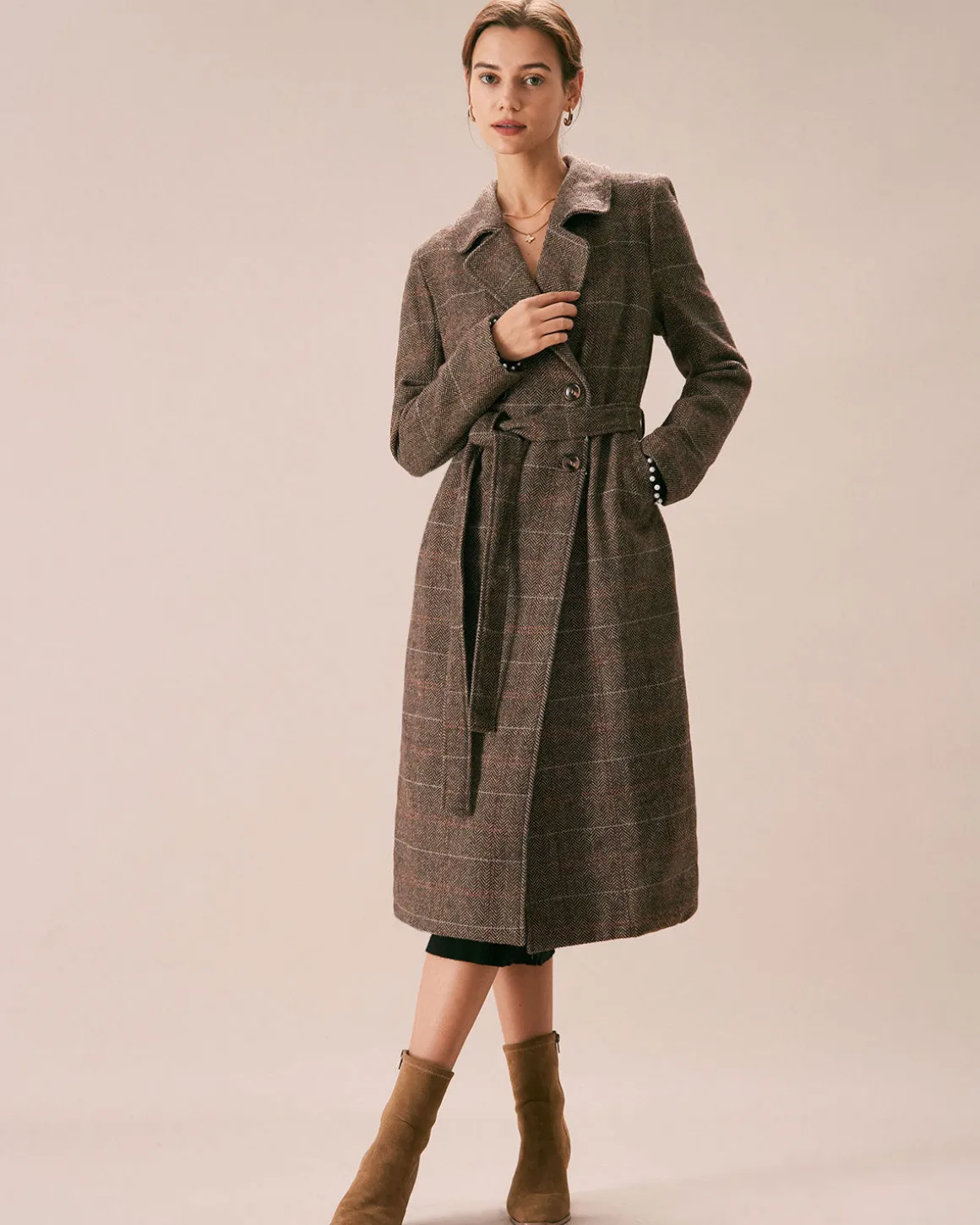 The Coffee Lapel Belted Double Breasted Coat