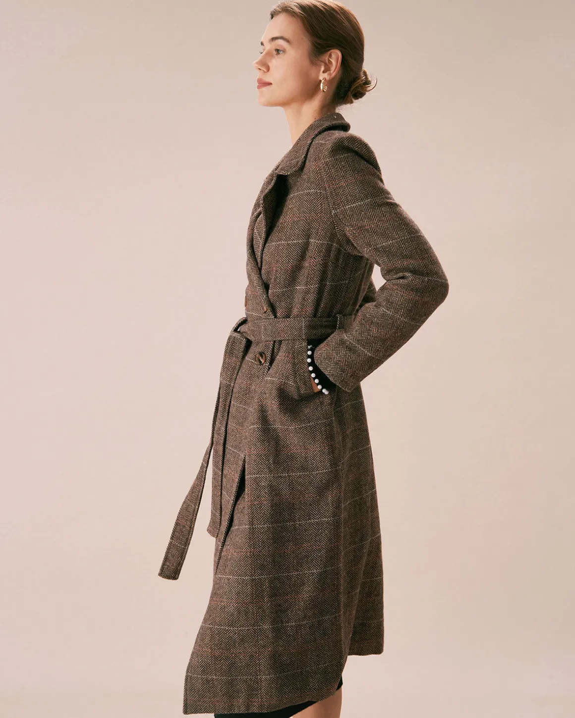 The Coffee Lapel Belted Double Breasted Coat