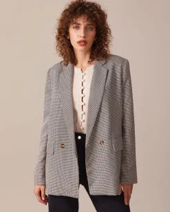 The Coffee Lapel Houndstooth Button Blazer