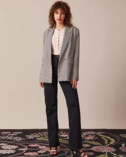 The Coffee Lapel Houndstooth Button Blazer